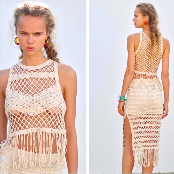 Zara Tops - Zara limited edition crochet cotton fringed top